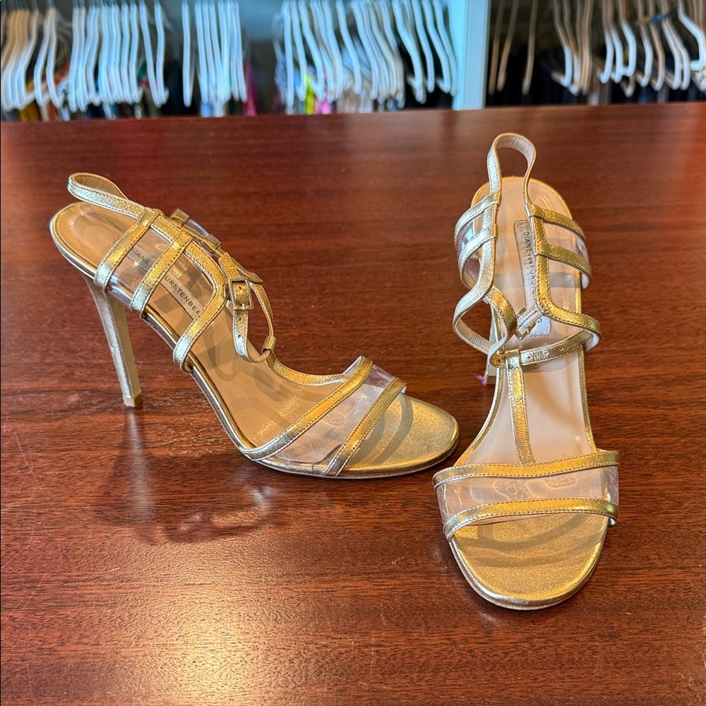 Diane Von Furstenberg Gold Strappy Heels
